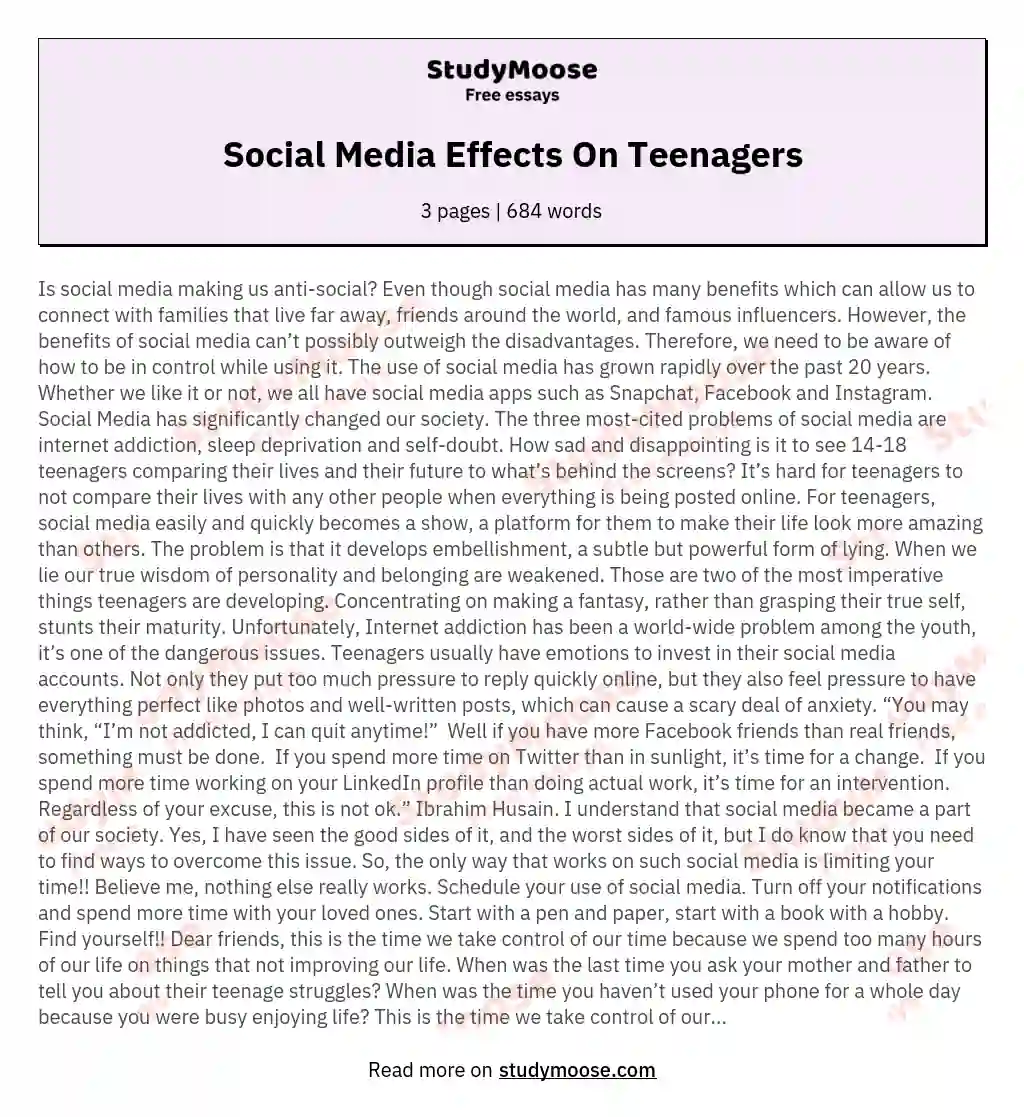Social Media Effects On Teenagers essay