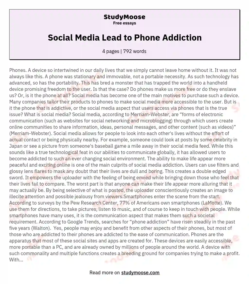 Social Media Lead to Phone Addiction essay