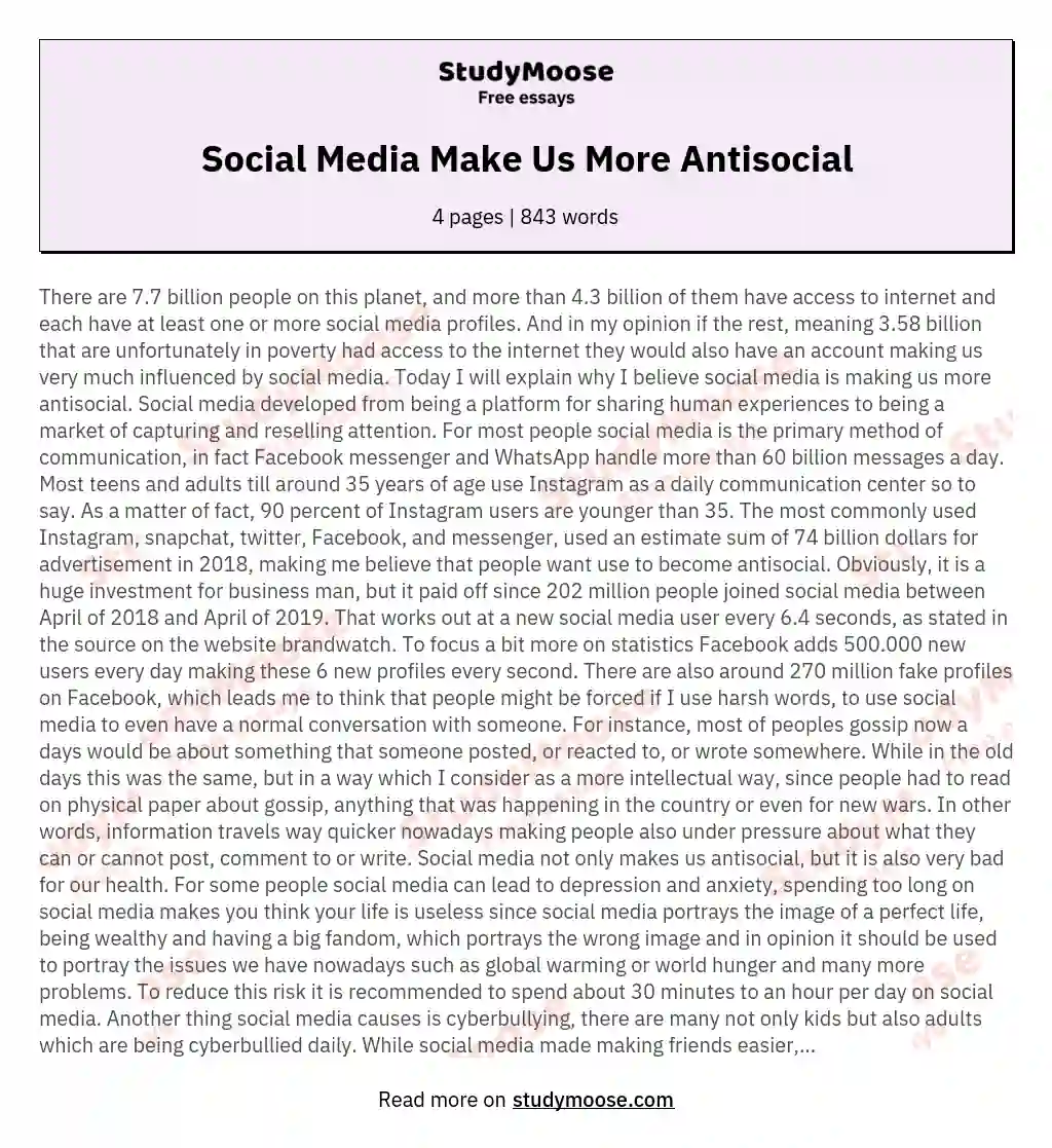 social media makes us unsocial essay