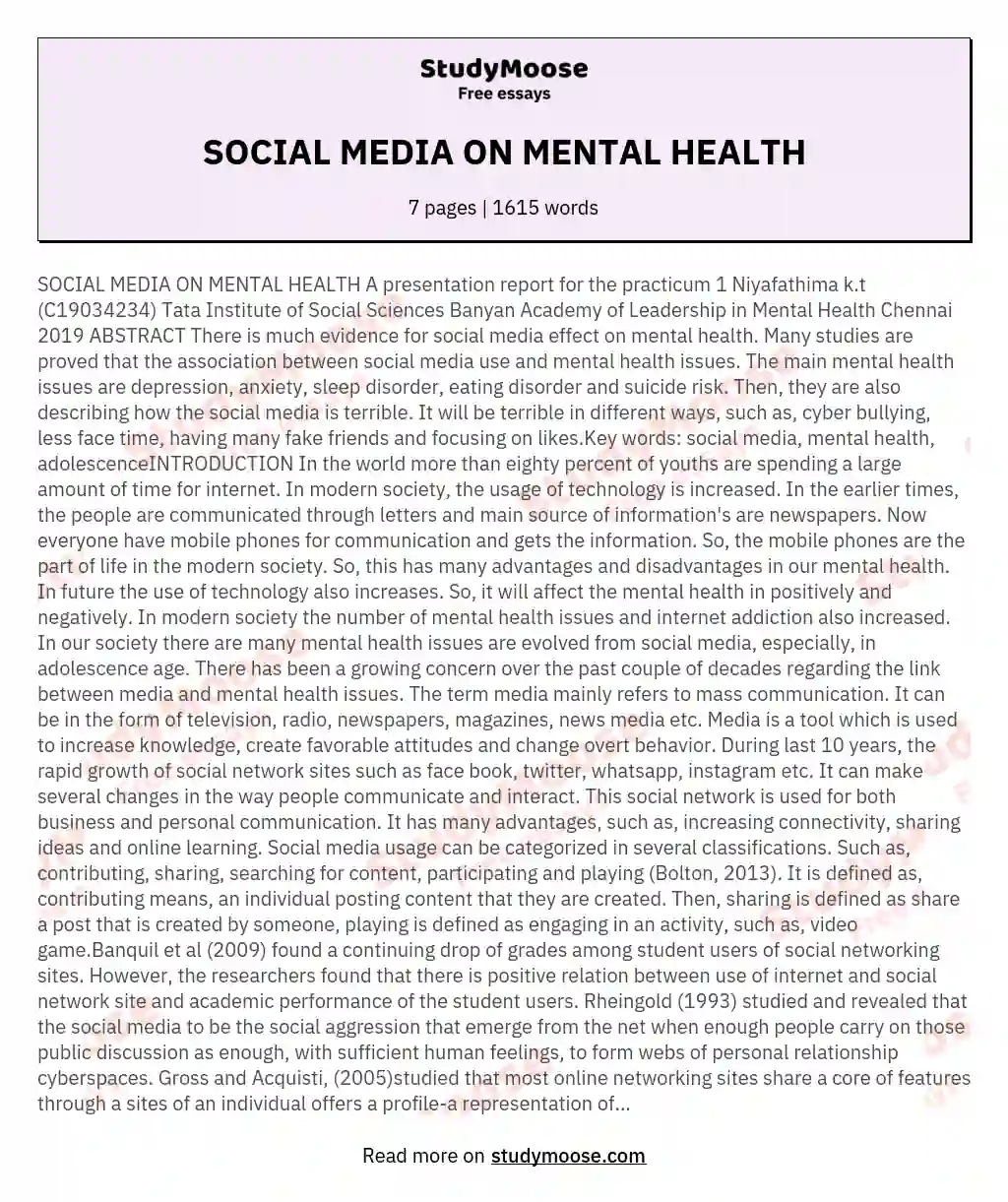 the impact of social media on mental health essay 300 words