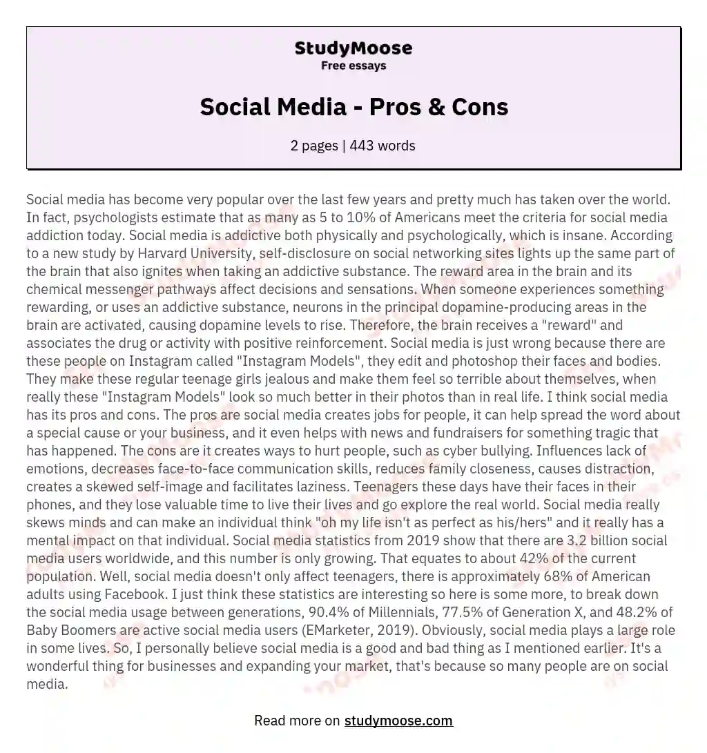 essay about social media pros and cons