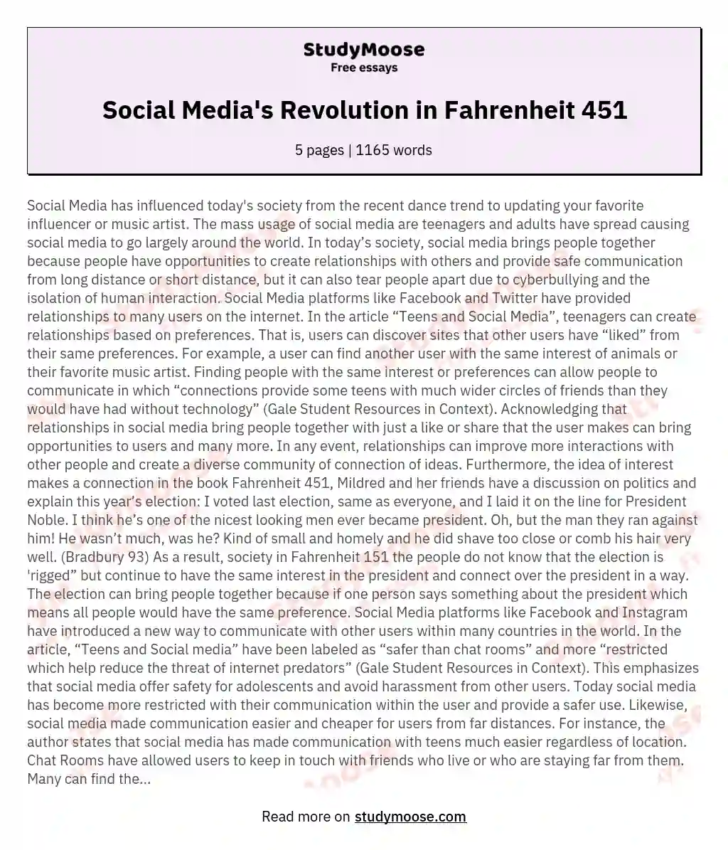 Social Media's Revolution in Fahrenheit 451 essay