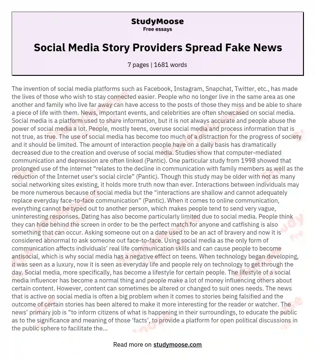 Social Media Story Providers Spread Fake News essay