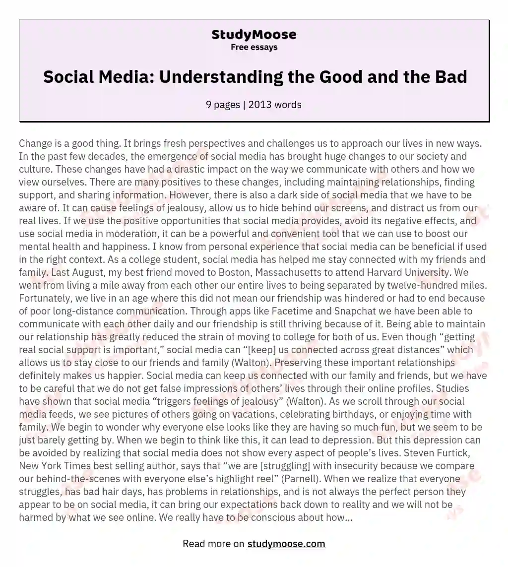 Social Media: Understanding the Good and the Bad essay