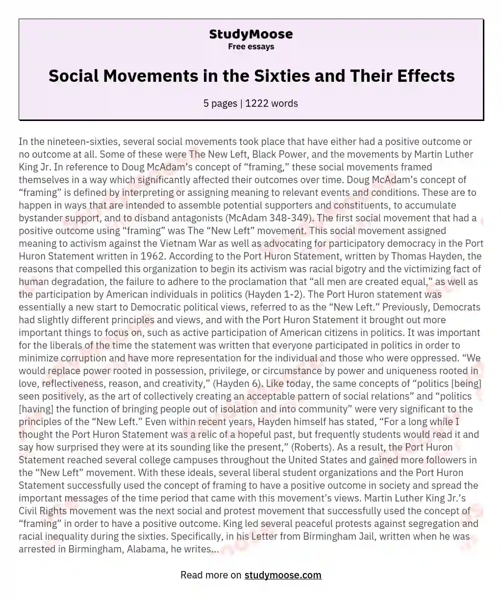 Social Movements in the Sixties and Their Effects essay