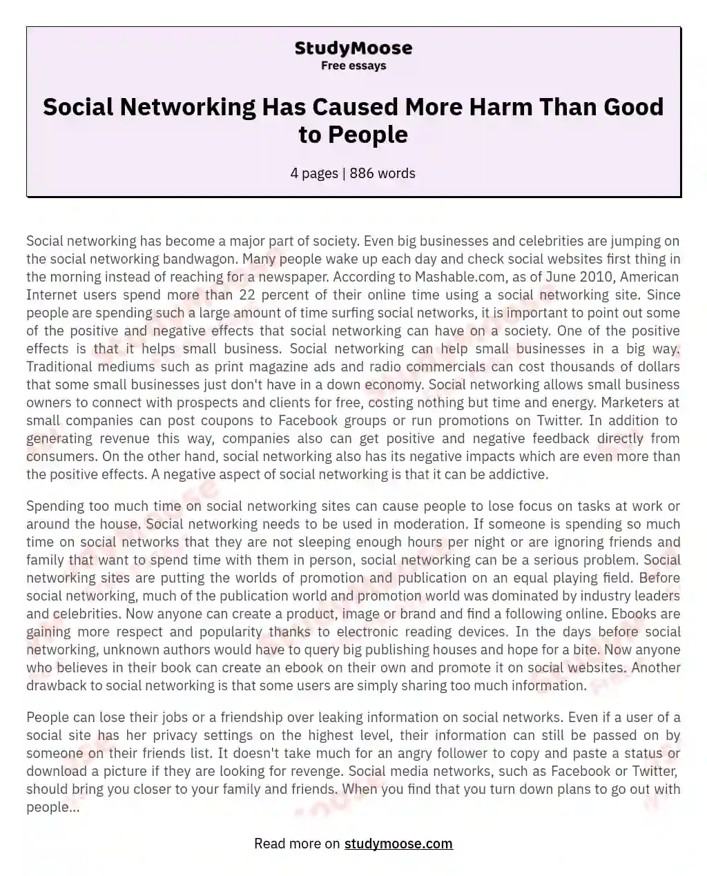 Social Networking Has Caused More Harm Than Good to People essay