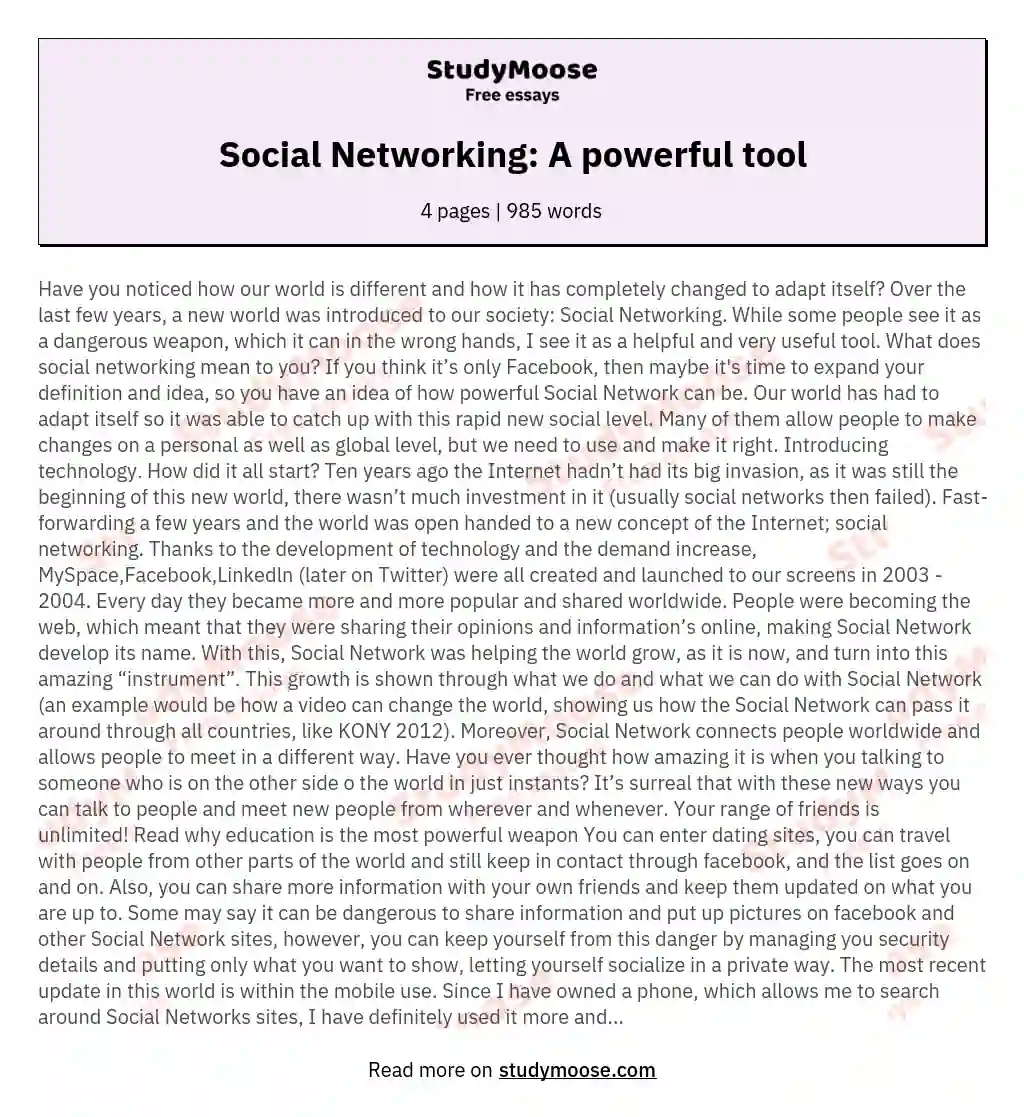 Social Networking: A powerful tool essay