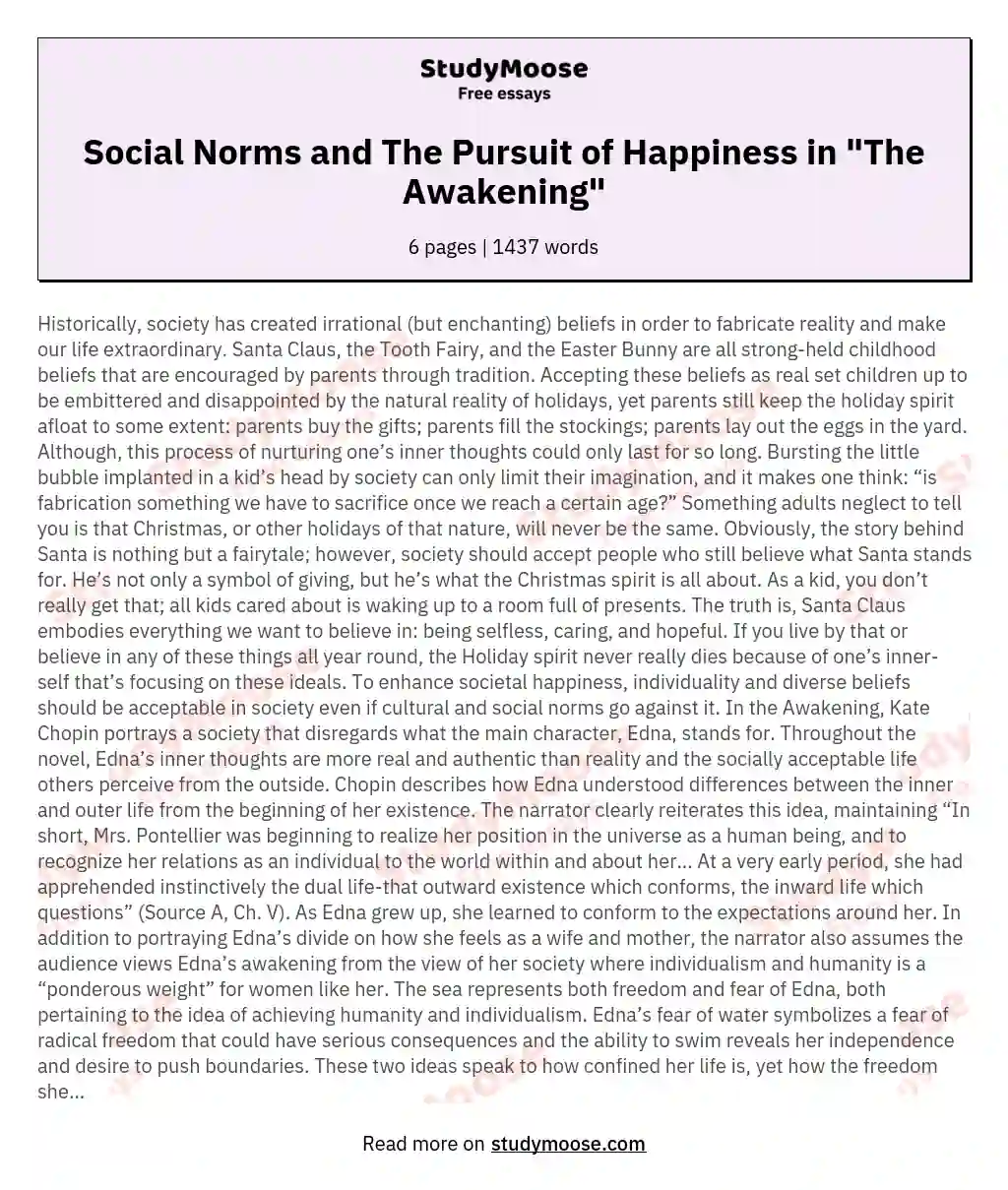 Social Norms and The Pursuit of Happiness in "The Awakening"
