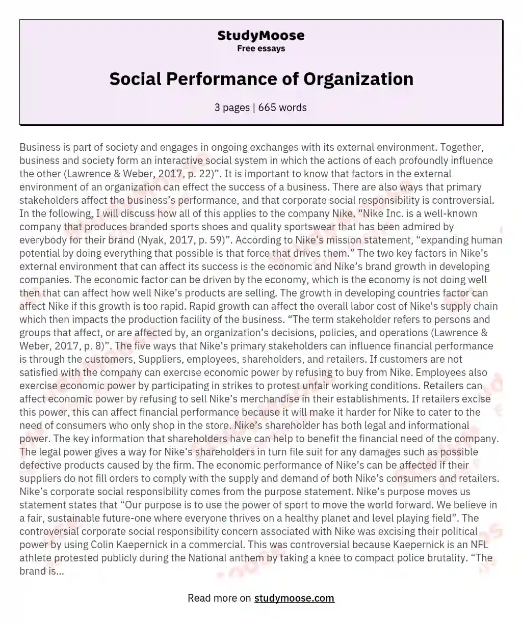 Social Performance of Organization essay