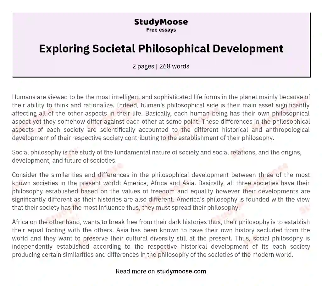 Exploring Societal Philosophical Development essay