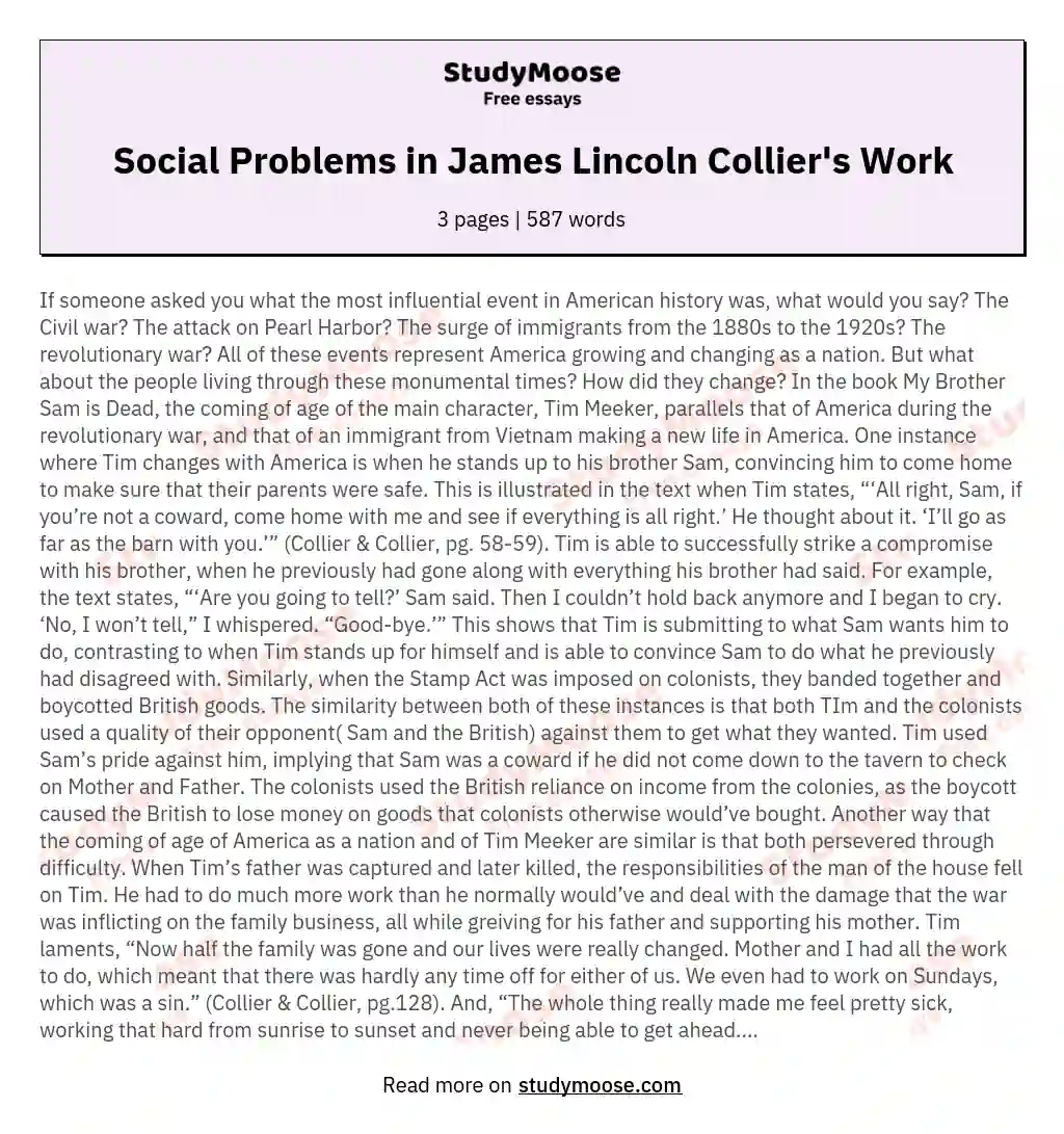 Social Problems in James Lincoln Collier's Work essay
