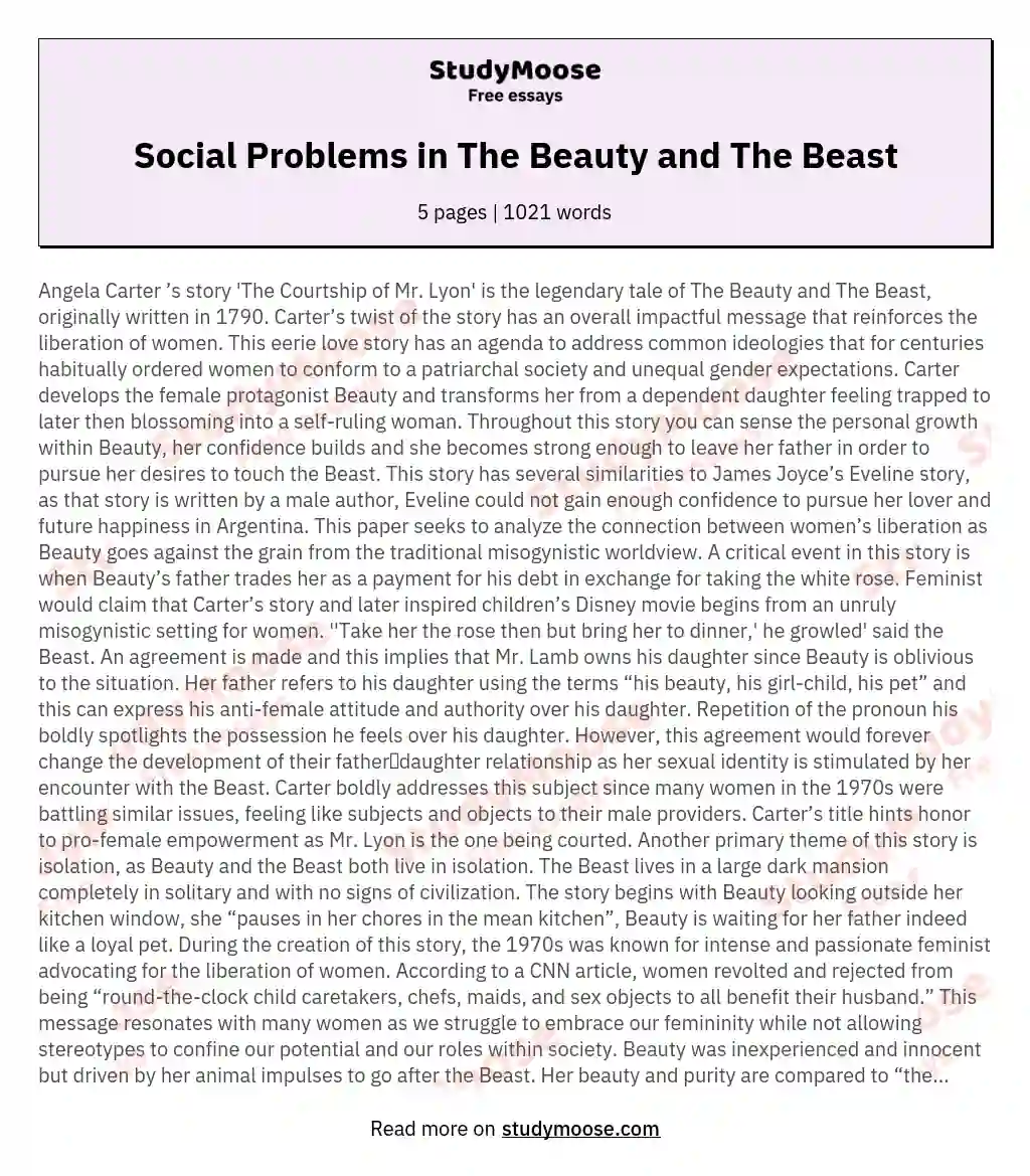 Social Problems in The Beauty and The Beast essay