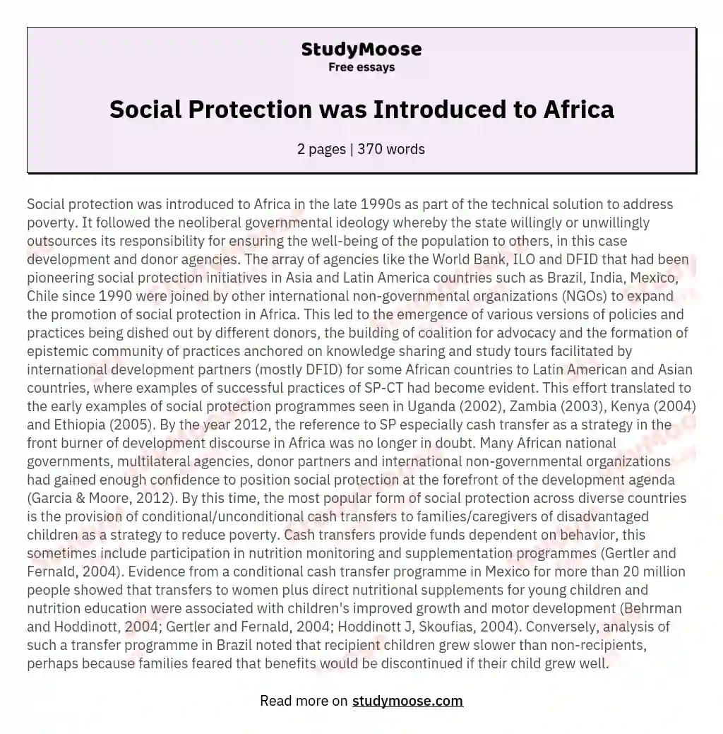 Social Protection was Introduced to Africa essay