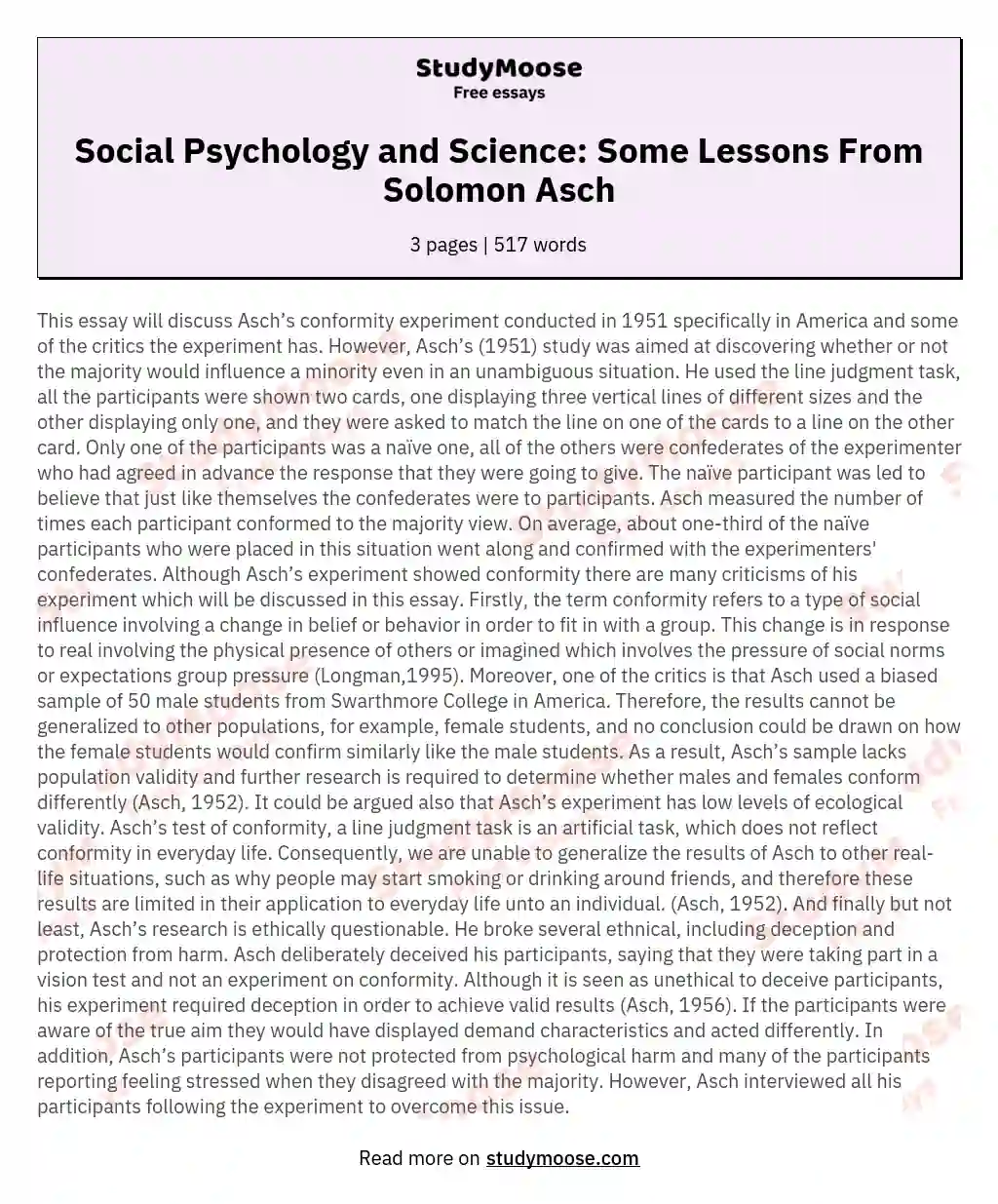 Social Psychology and Science: Some Lessons From Solomon Asch