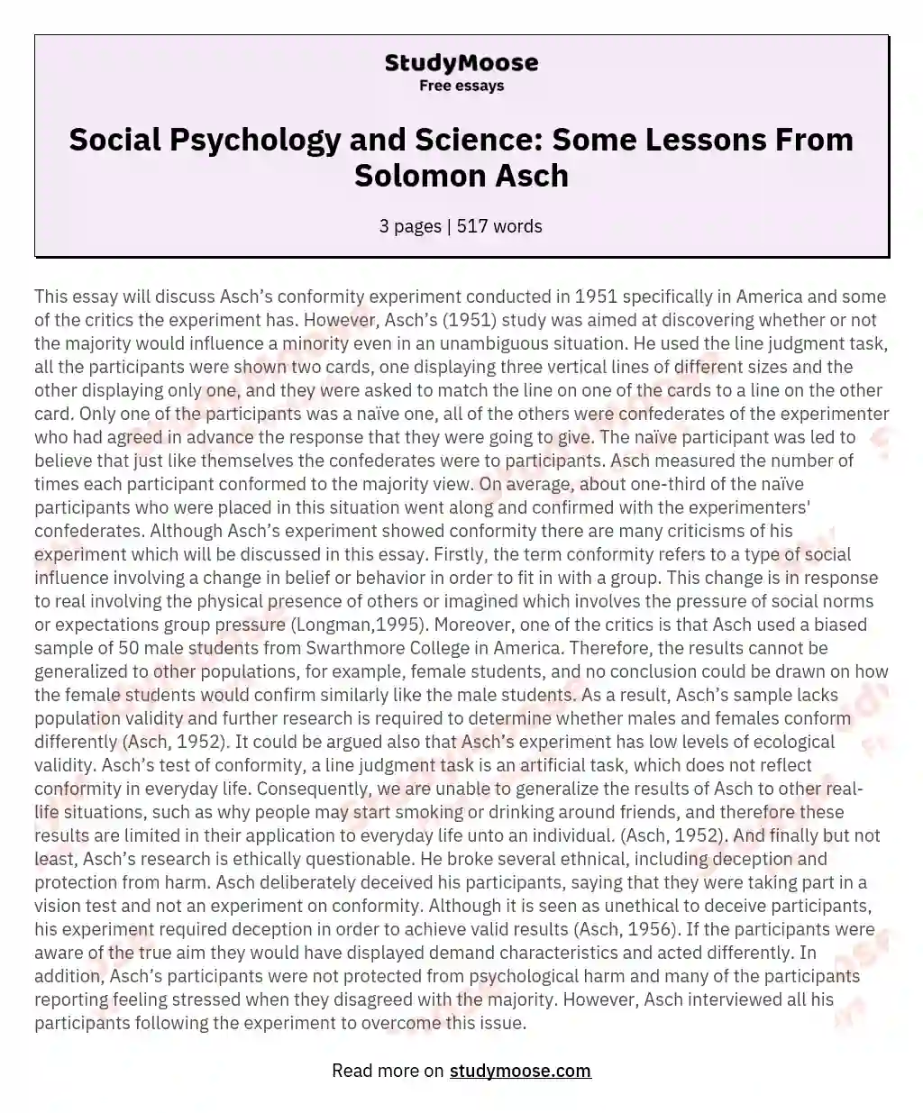 Social Psychology and Science: Some Lessons From Solomon Asch essay