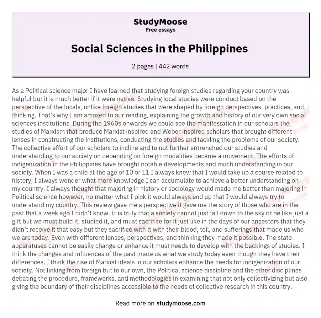 Social Sciences in the Philippines  essay