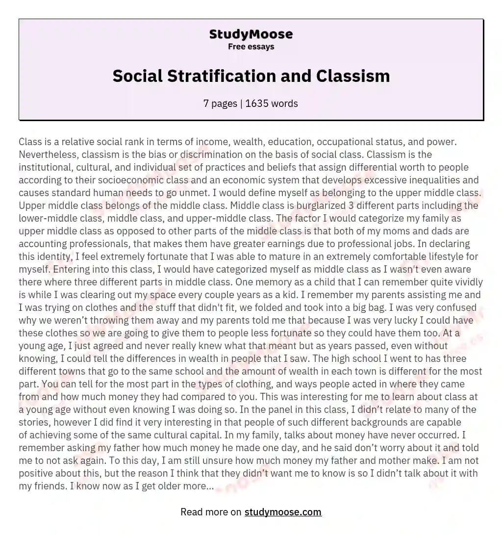 Social Stratification and Classism essay