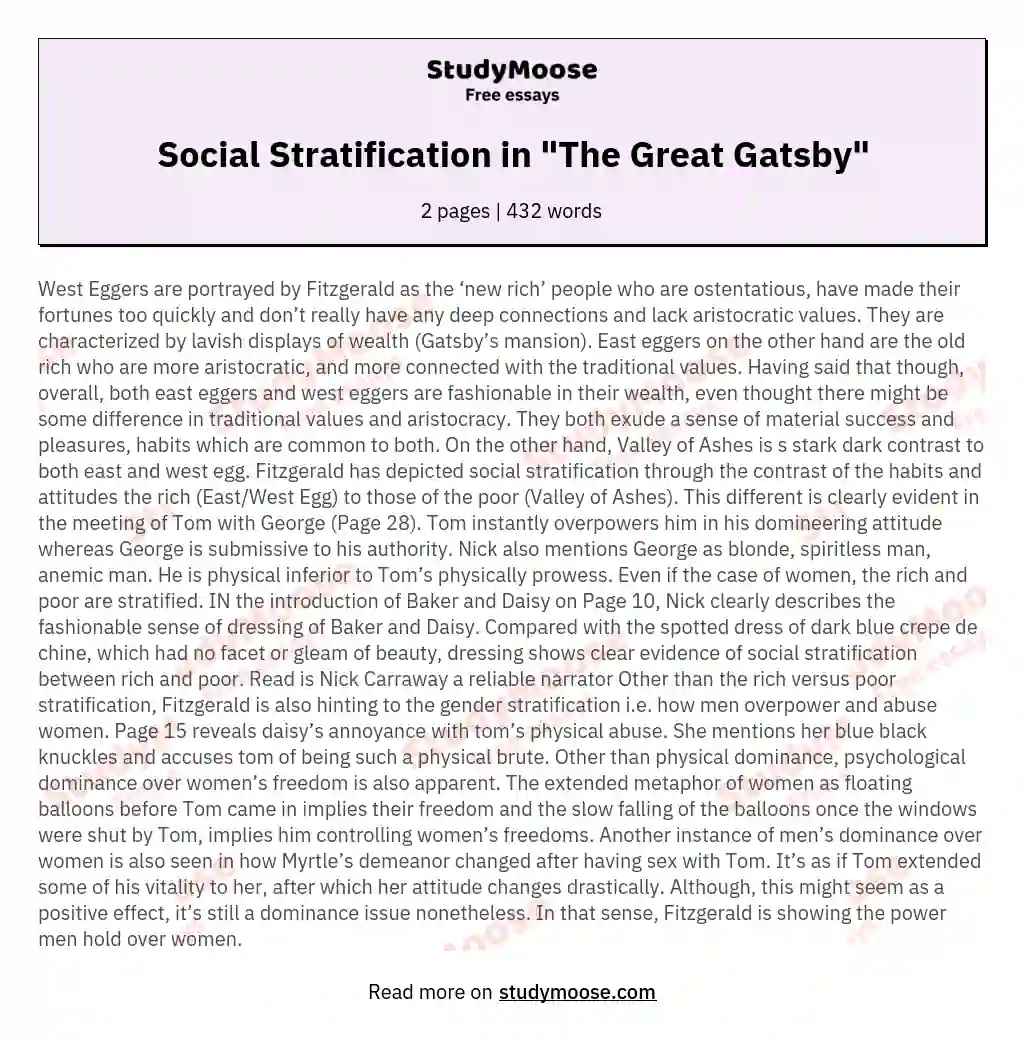 Social Stratification in "The Great Gatsby"