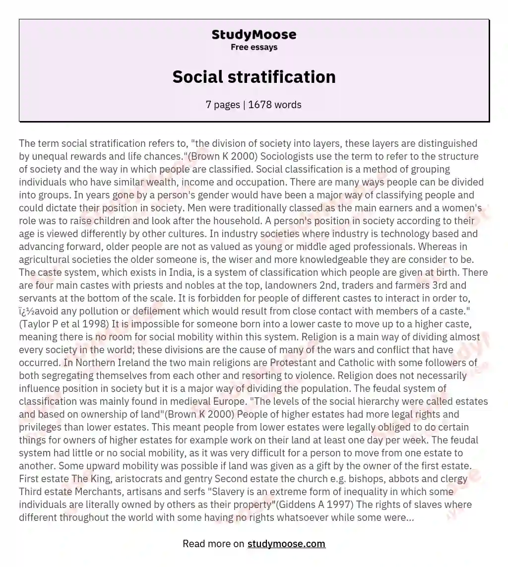 short essay on social stratification