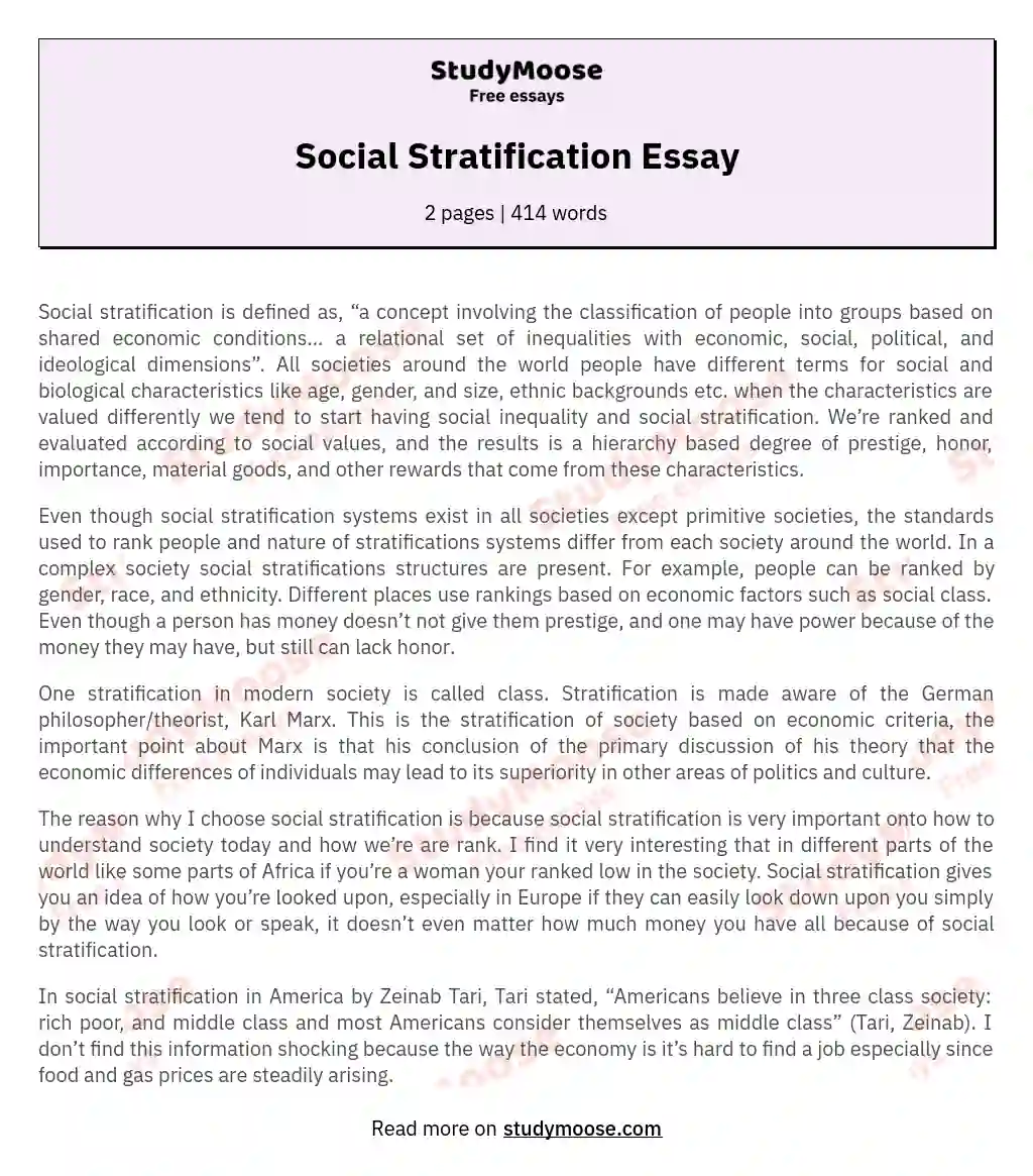 Social Stratification Essay essay