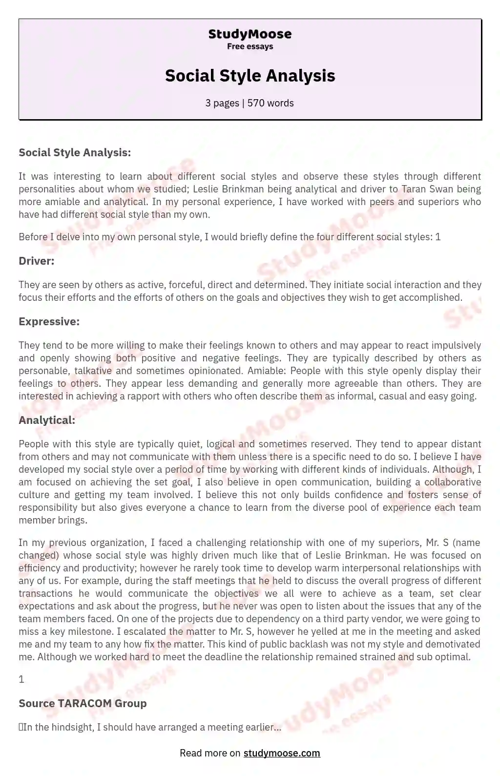 Social Style Analysis