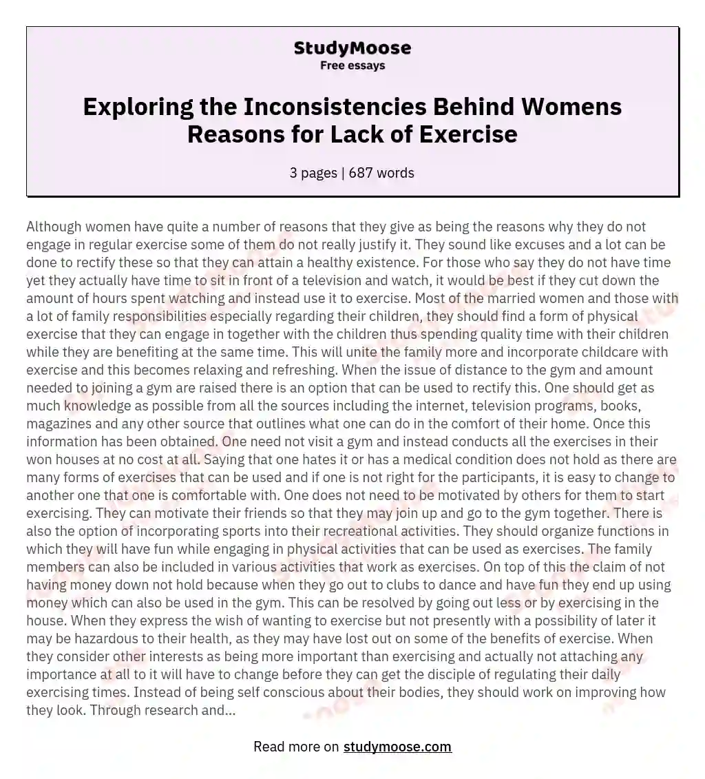 Exploring the Inconsistencies Behind Womens Reasons for Lack of Exercise essay