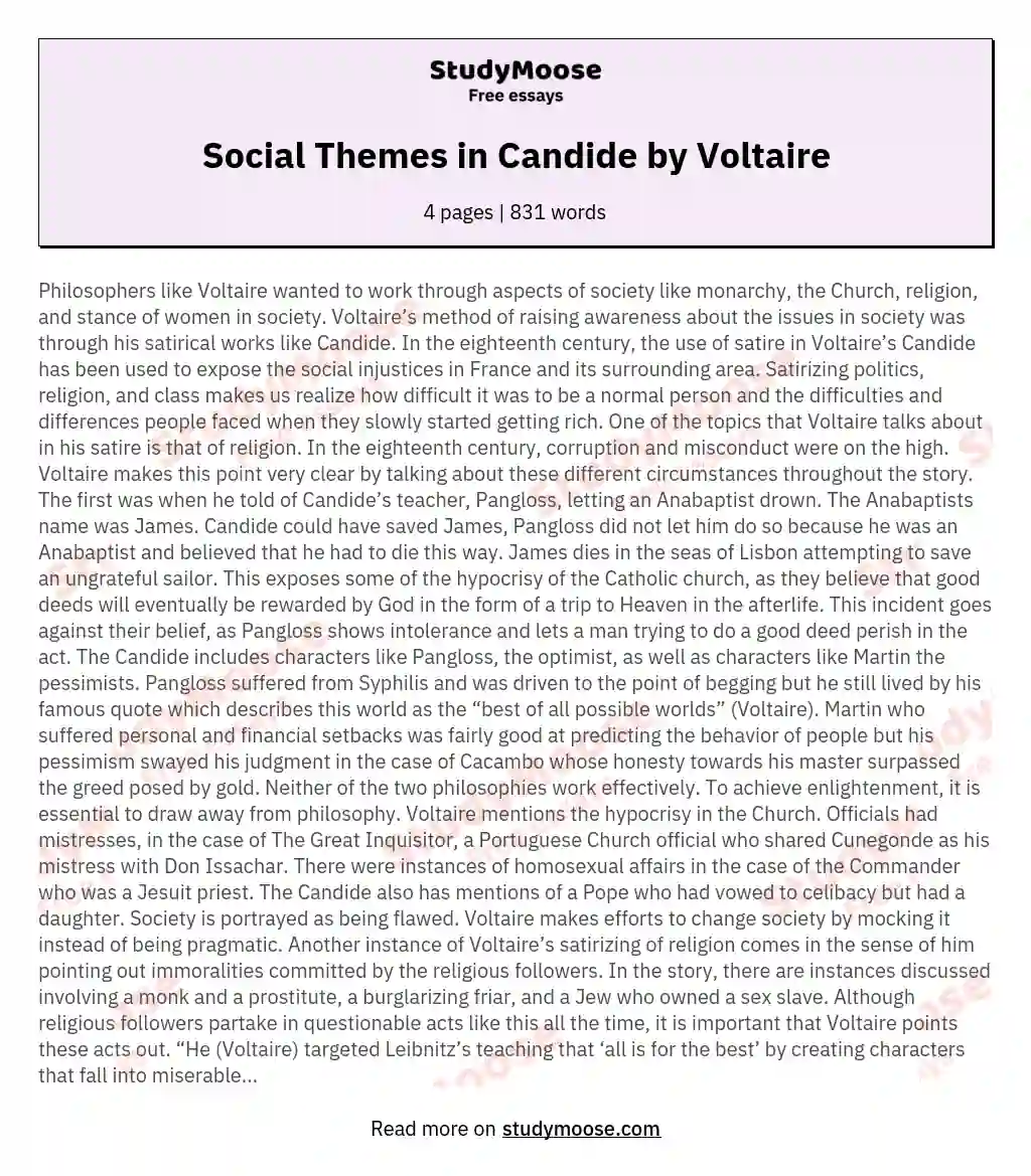 Social Themes in Candide by Voltaire
