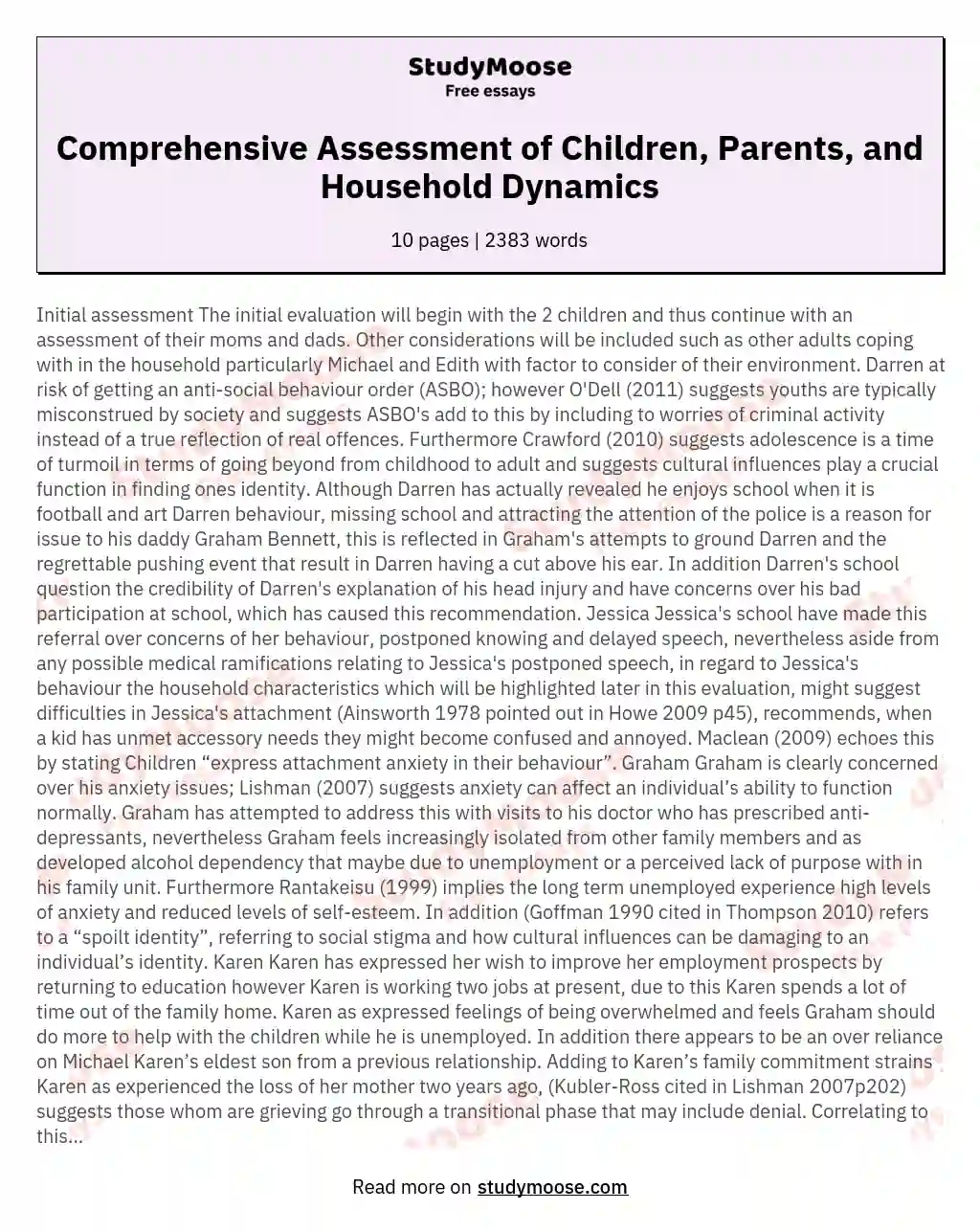Comprehensive Assessment of Children, Parents, and Household Dynamics