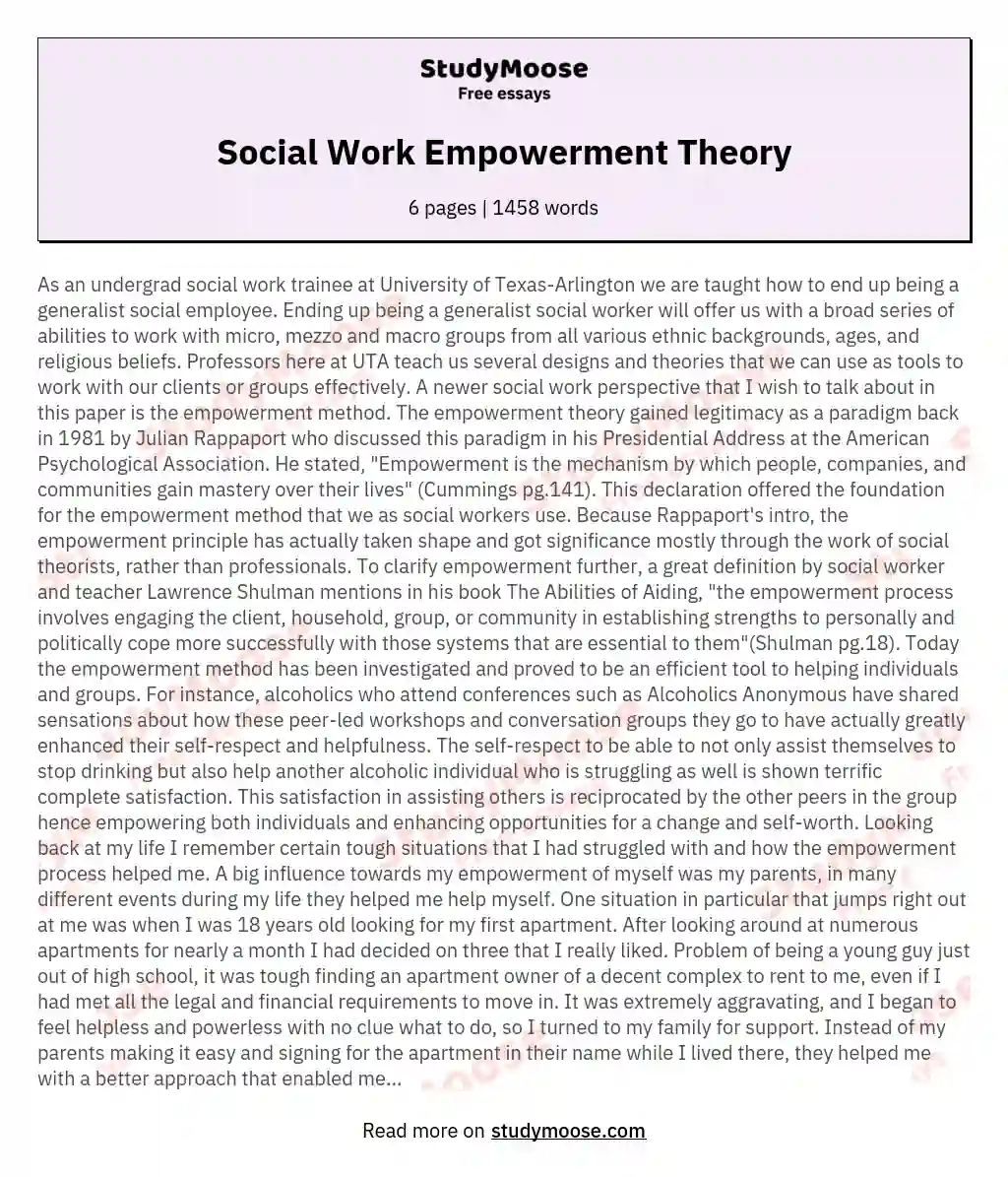 Social Work Empowerment Theory essay