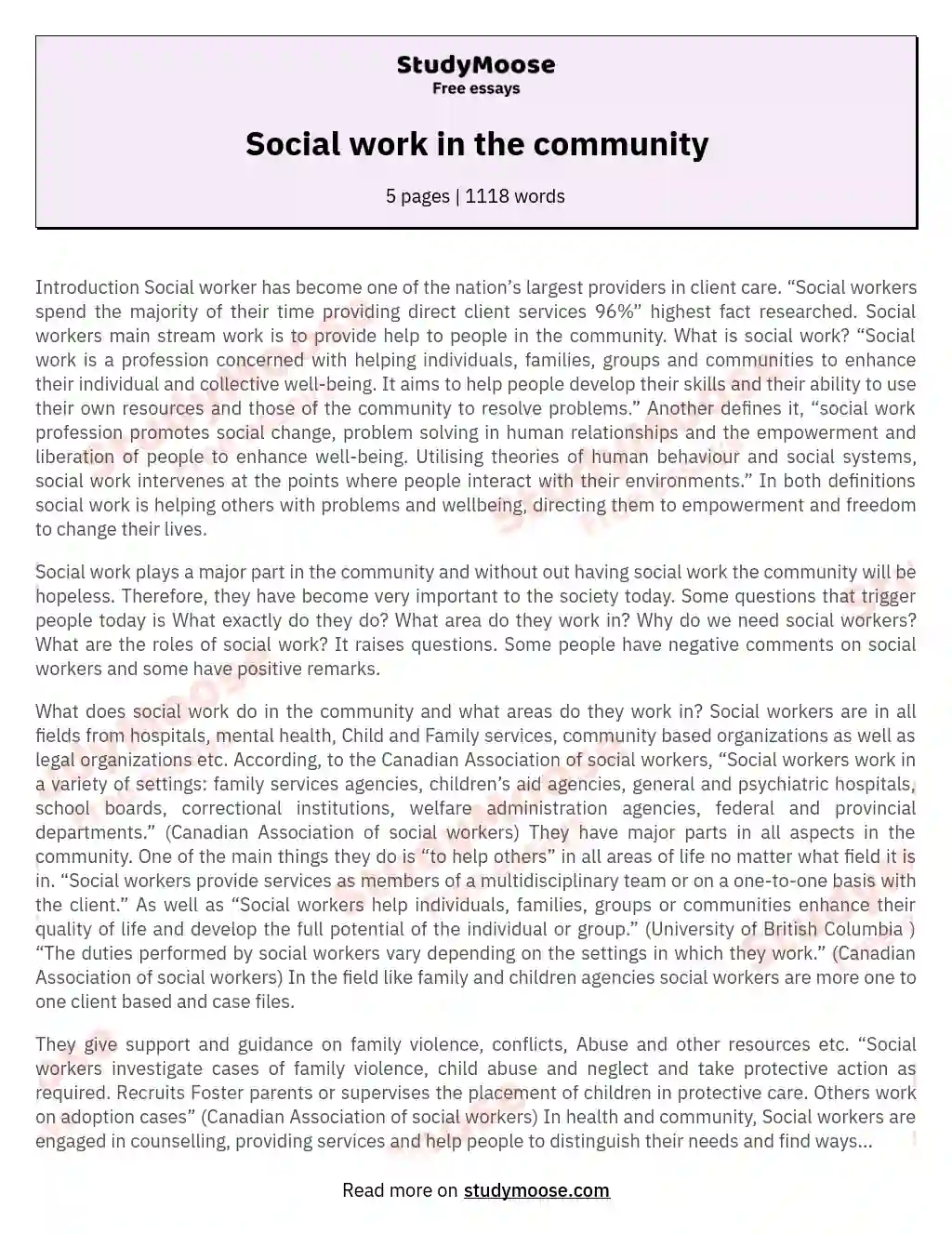 Social work in the community essay