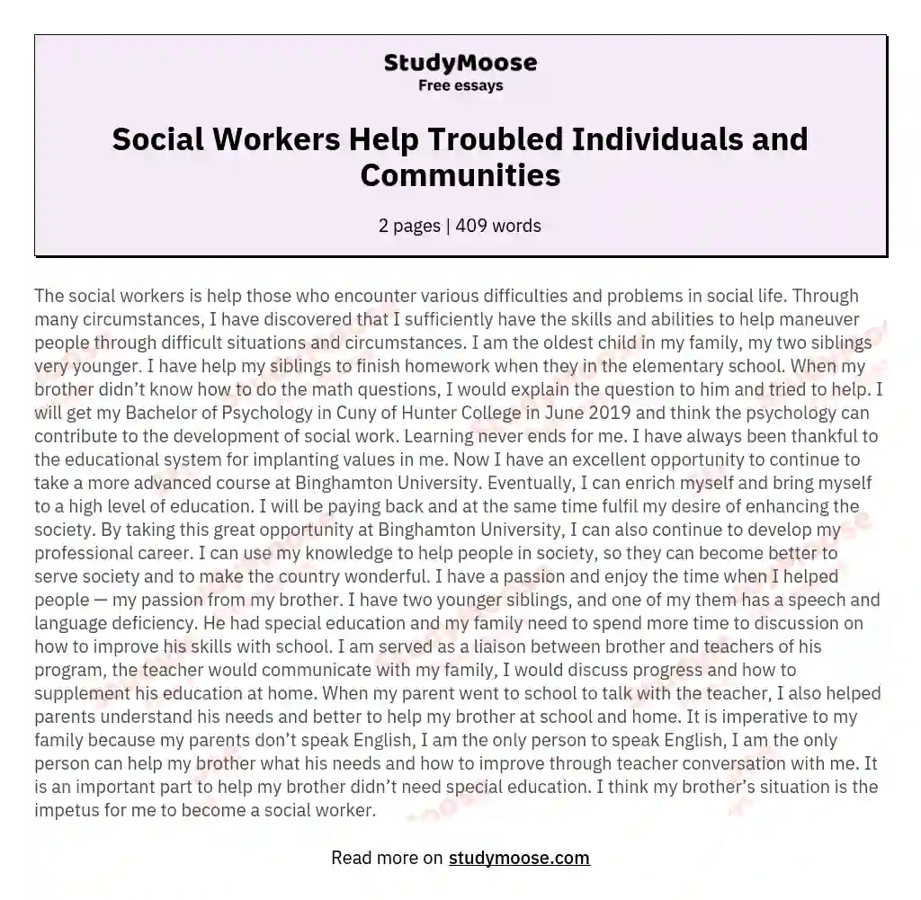 Social Workers Help Troubled Individuals and Communities essay
