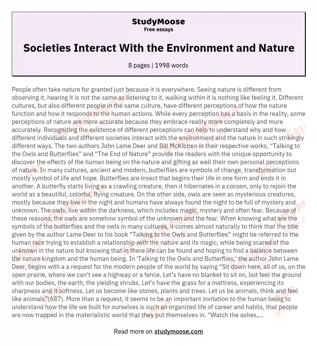 Societies Interact With the Environment and Nature essay