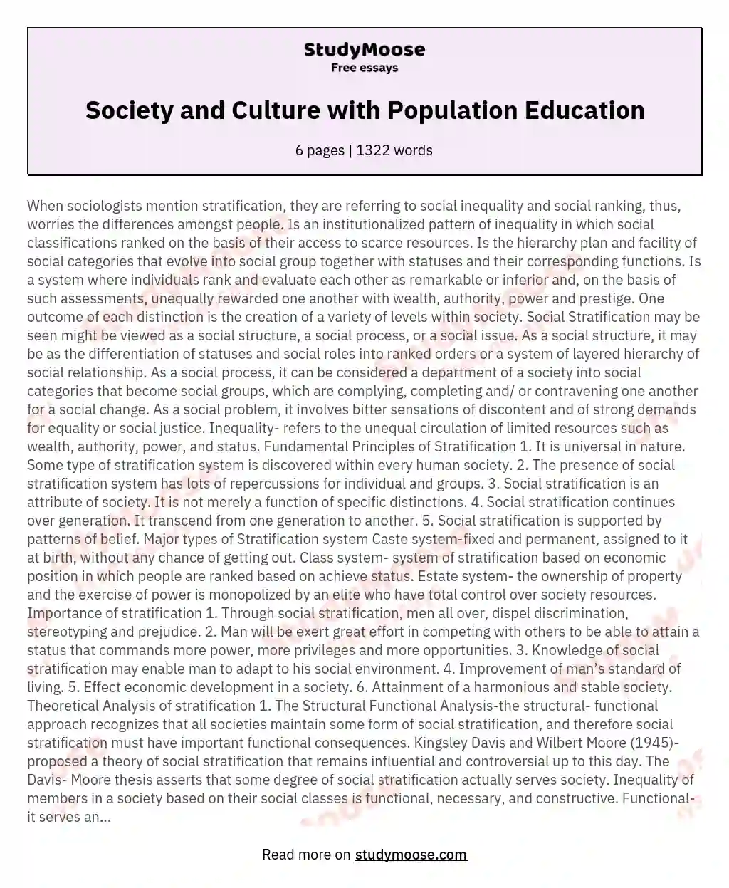 Society and Culture with Population Education