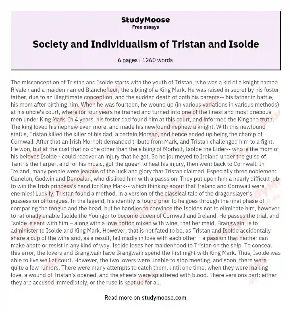 Society and Individualism of Tristan and Isolde essay