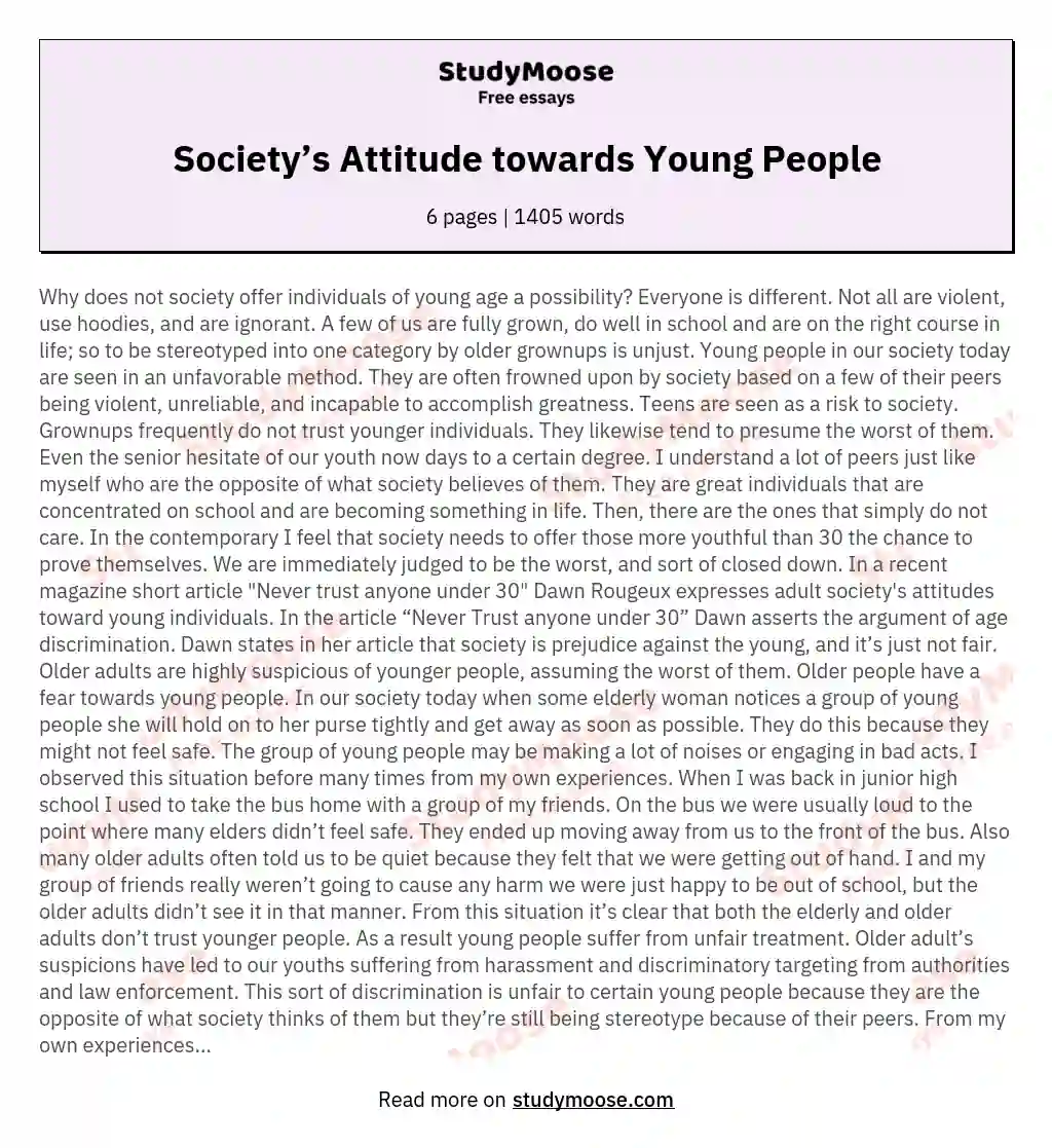 Society’s Attitude towards Young People