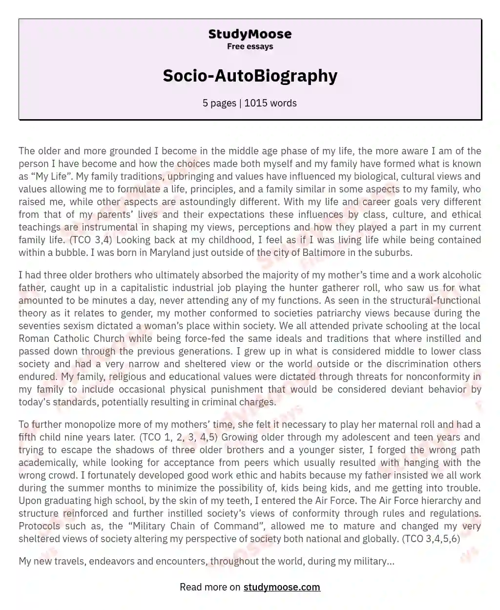 Socio-AutoBiography essay