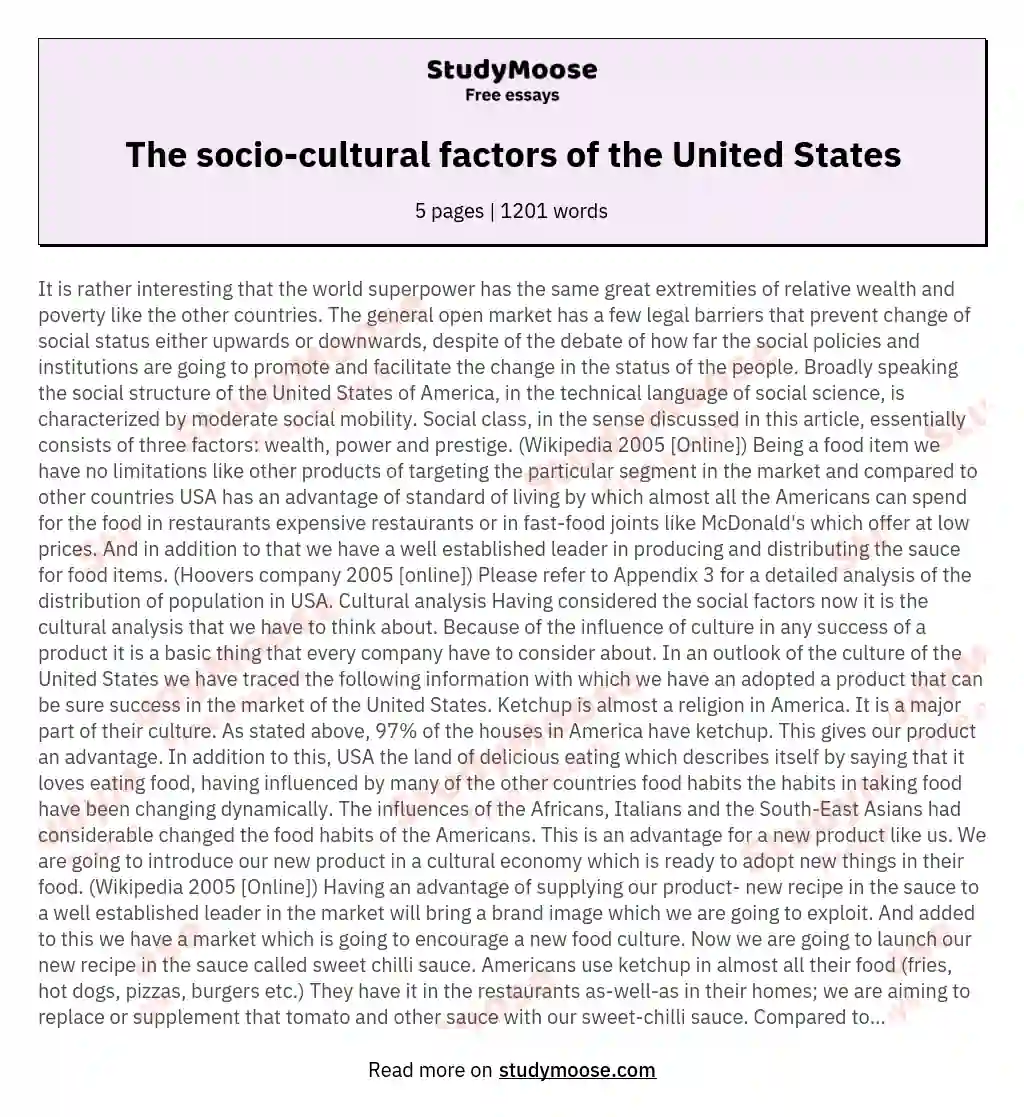 The socio-cultural factors of the United States essay