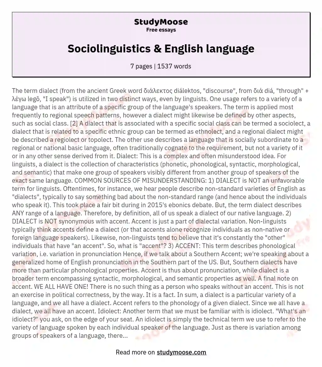Sociolinguistics &amp;  English language