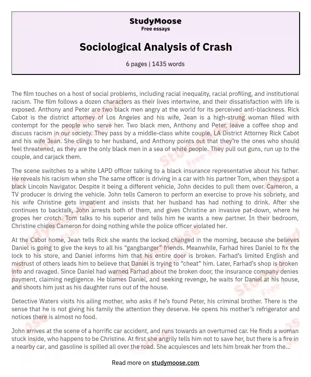 Sociological Analysis of Crash essay