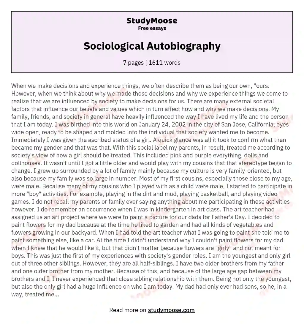 Sociological Autobiography essay
