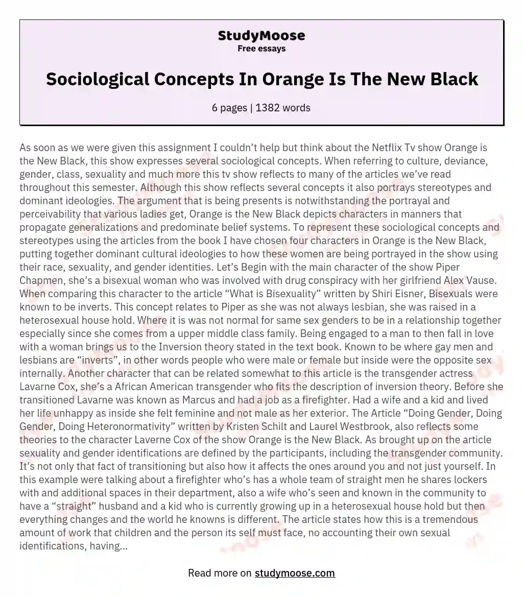 Sociological Concepts In Orange Is The New Black essay
