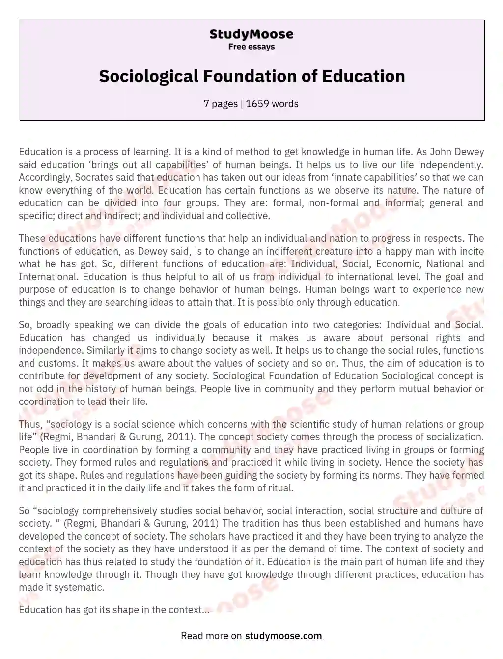 Sociological Foundation of Education essay