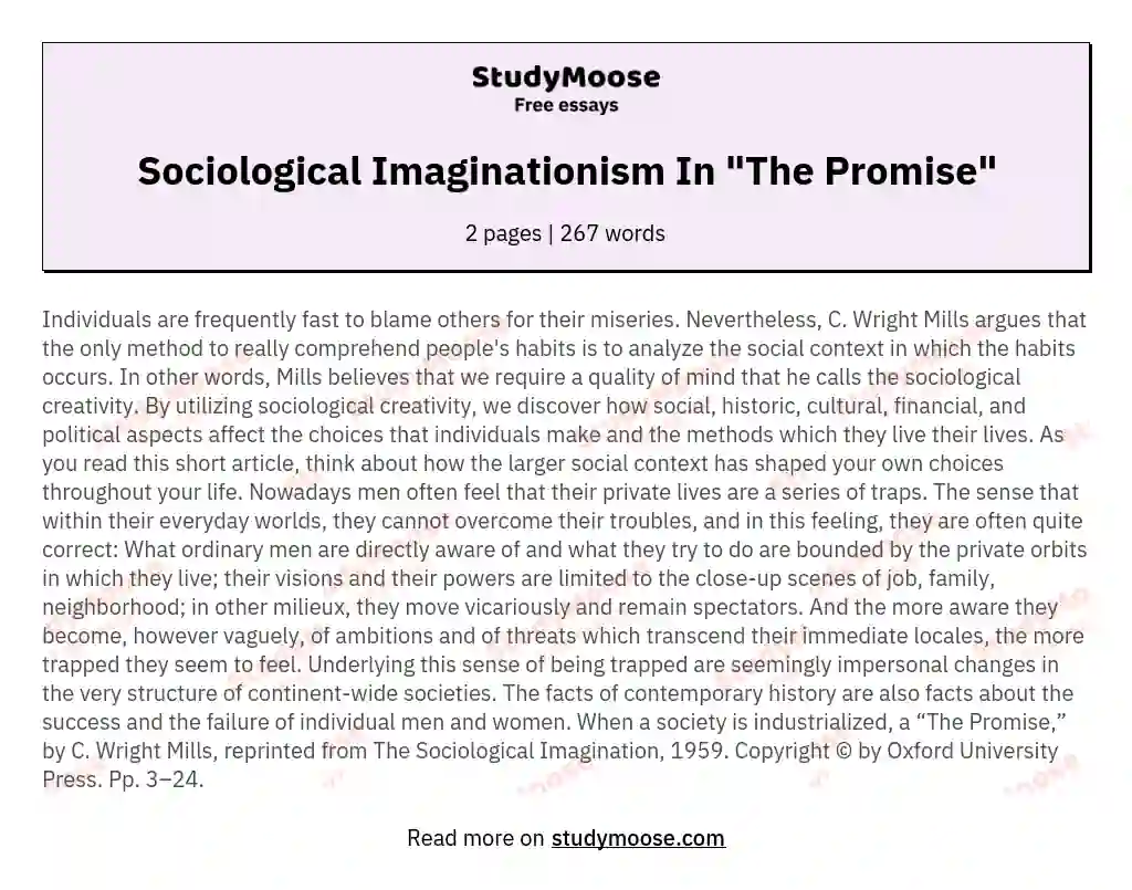 c wright mills sociological imagination the promise summary