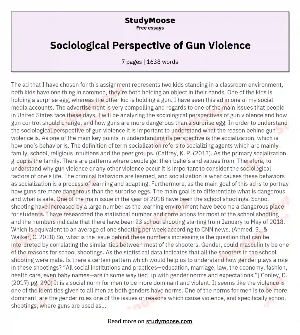 Sociological Perspective of Gun Violence essay