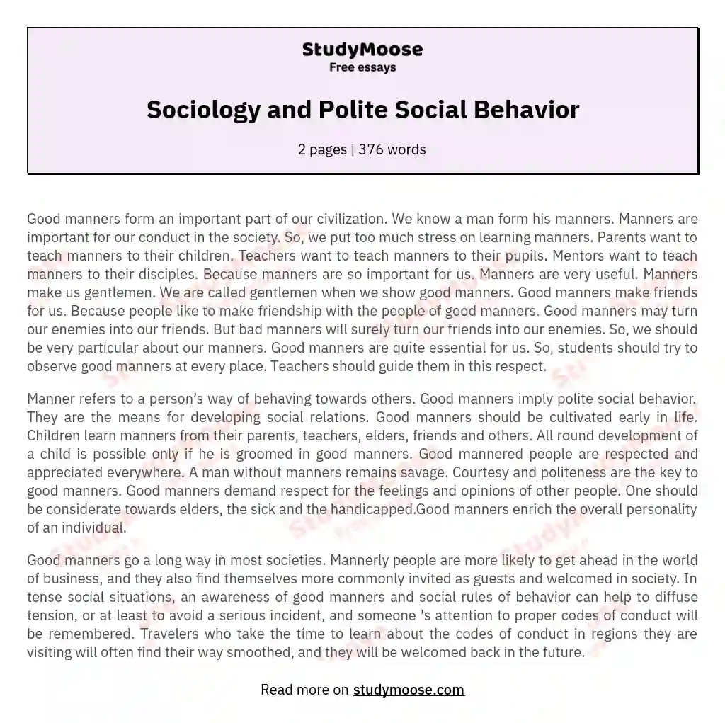Sociology and Polite Social Behavior essay