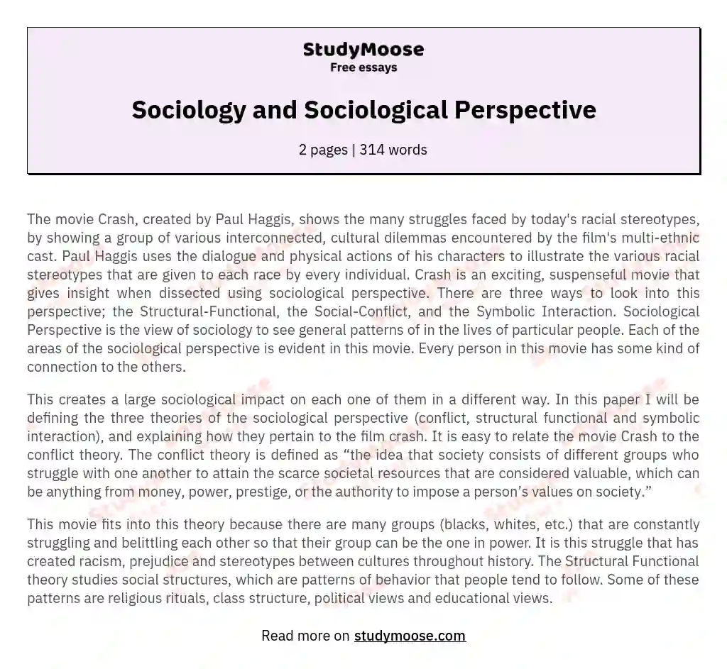 Sociology and Sociological Perspective essay