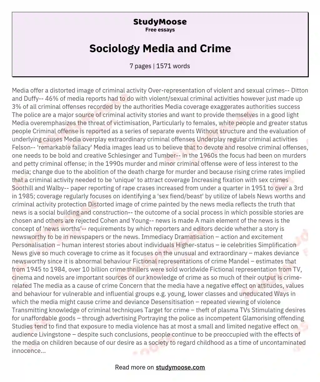 Sociology Media and Crime essay
