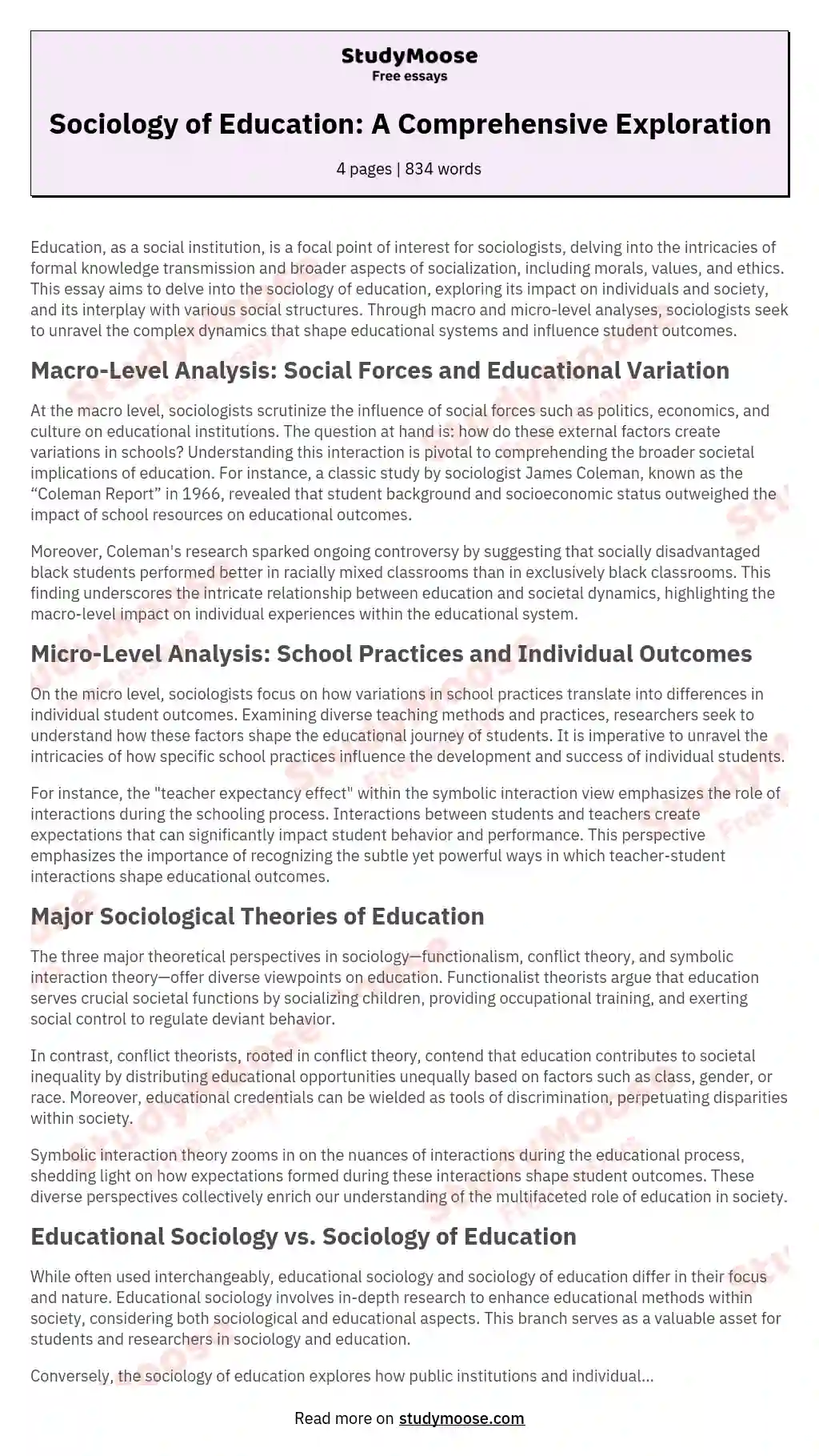 social policy education sociology essay