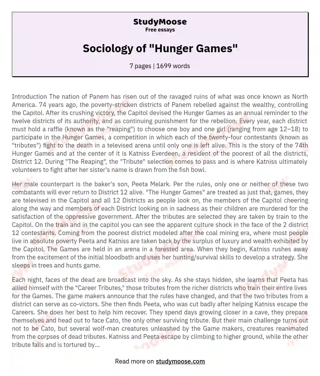 Sociology of "Hunger Games"