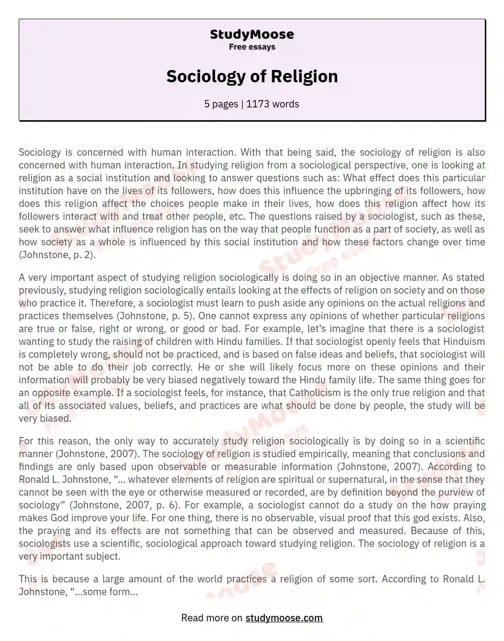 Sociology of Religion essay